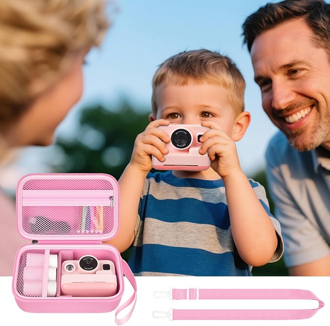 Boobowl Kids Instant Print Camera Case for Dylanto, for Gofunly Cameras | 3 Included Paper Rolls, Adjustable Divider, Mesh Pocket and Shoulder Strap for Kid Travel, Photo Storage, Box Only - Pink - Image 8