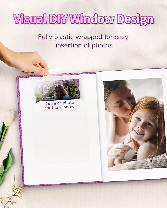Artfeel Photo Album 4x6 with 100 Pockets,Slip-in Picture Albums,Linen Cover Memory Book with Front Window,White Page Vertical Photo Book for Wedding,Family,Anniversare,Baby,Vacation - Image 4