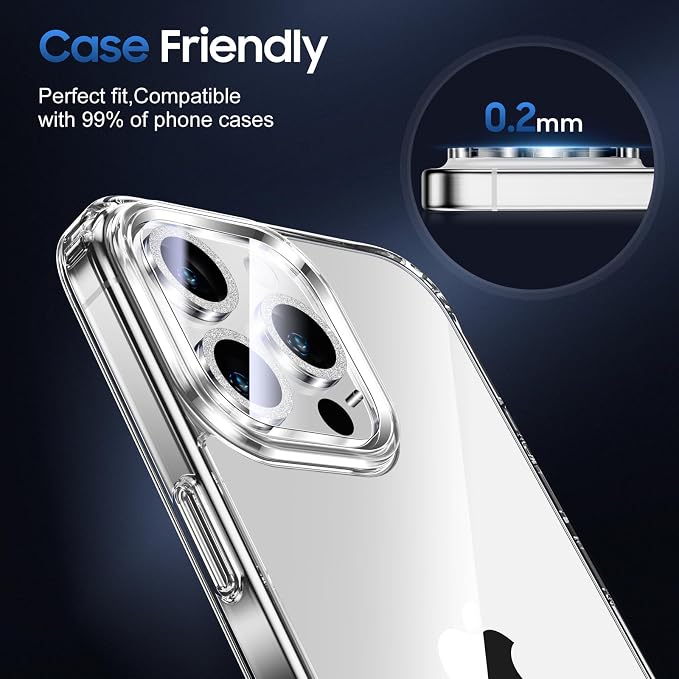 UniqueMe for iPhone 16 Pro/16 Pro Max Camera Lens Protector-Glitter Silver | 3 Pack-Drop Protection, Case Friendly, 9H Tempered Glass, Camera Cover Screen, Update New Version - Image 6