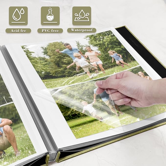 Large Photo Album Self Adhesive with Picture Display Window, DIY Scrapbook Album for 4x6 8x10 Pictures, 40 Pages Light Matcha Linen Cover Memory Book with Scraper and Metallic Pen - Image 4