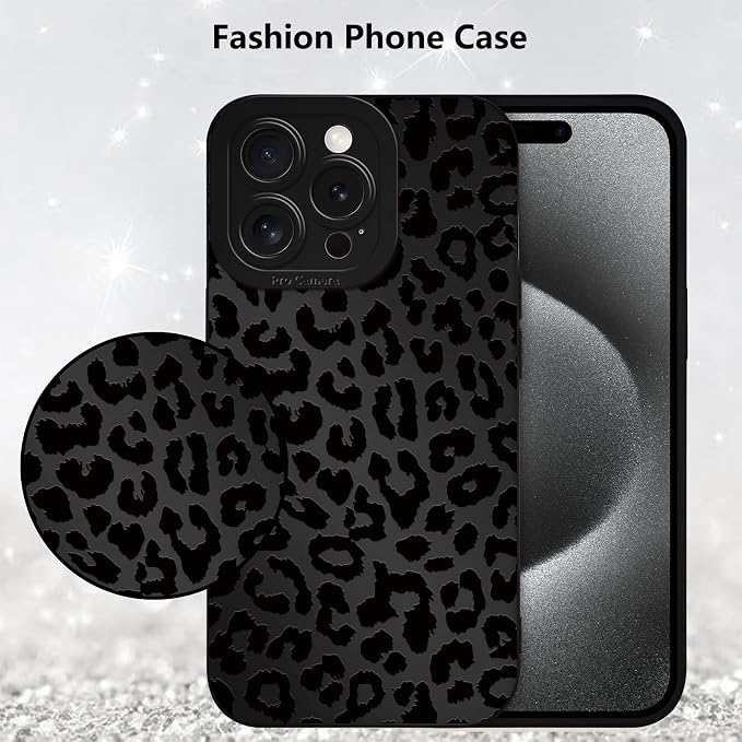 Cute Black Cheetah Print Phone Case for iPhone 15 Pro 6.1" | Aesthetic Leopard Pattern Design Cover Full Camera Lens Protective Shockproof Soft Slim TPU Funda for Men Women Girls - Image 6