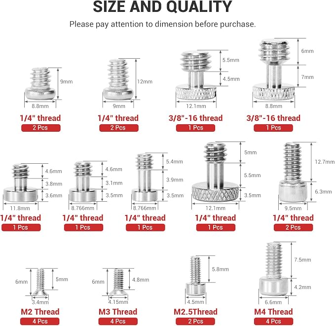 SmallRig 26 Pcs Stainless Steel Camera Screws, 1/4" 3/8" M2 M2.5 M3 M4 | with Portable Storage Case, Suitable for Cameras, Cages, Handles - Image 2