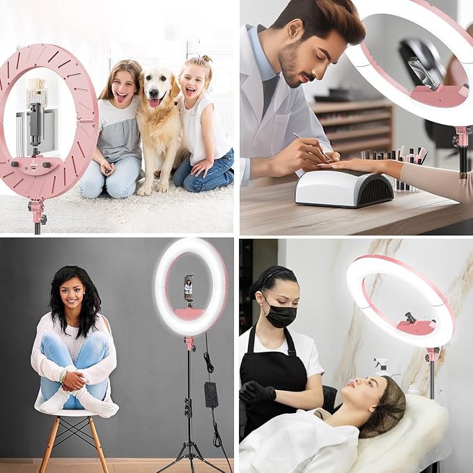 18 Inch Ring Light Kit, 55W6700k Dimmable LED Light, Tripod Stand, Remote Controller,Box,CRI95(Pink) - Image 6