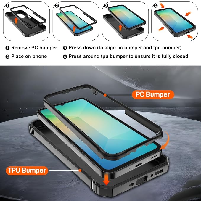 Gritup for Samsung Galaxy A26 5G Phone Case: Galaxy-A26-5G Phone Case with 2*Screen Protector, Magnetic Stand & Slide Camera Cover, Shock Proof Military-Grade Funda para A 26 Cover, Black - Image 3