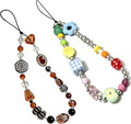 2 Pcs Phone Charm Strap Hand Wrist Strap Camera Lanyard Pearl Beaded Cute Chain String Accessories Universal for iPhone 17 Pro Max 16 15 14 for Samsung Women Girls Keychain Brown Bead and Kawaii Fruit by Casecond