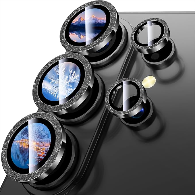 Uyiton for Samsung Galaxy S26 Ultra Camera Lens Protector, Unique Design | Case-Friendly, Ultra-Thin, Military-Grade Sapphire Glass with Aluminum Metal Rear Camera Screen Cover, Glitter Black - Image 8