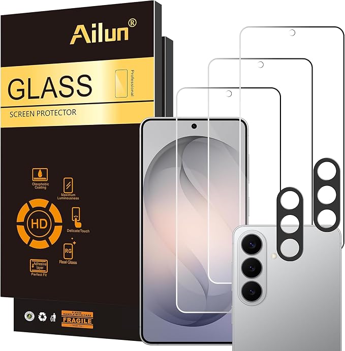 Ailun Screen Protector + Camera Lens Protector for Galaxy S26+ / S26 Plus | 3+2 Pack, 6.7 Inch, Tempered Glass, Fingerprint Unlock, 0.25mm, Anti-Scratch, Case Friendly, HD by Ailun