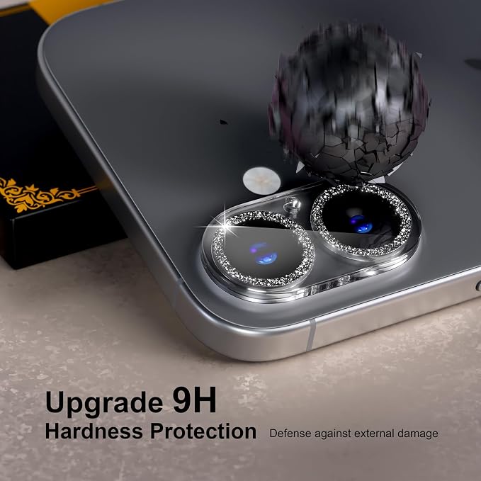 for 6 Pack iPhone 16 / iPhone 16 Plus Camera Lens Protectors, Glitter Black | [Drop Protection] [Case Friendly] [Easy Installation] 9H Tempered Glass Camera Screen Protector Cover Accessories - Image 3