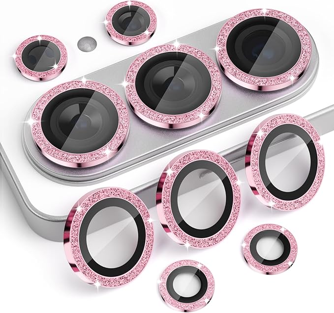 Camera Lens Protector for Samsung Galaxy S26 Ultra, Glitter Pink | Tempered Glass, Auto-align Tray, Easy Installation, Case Friendly, Anti-Scratch, HD Clear, Ultra Slim by Rayorcon