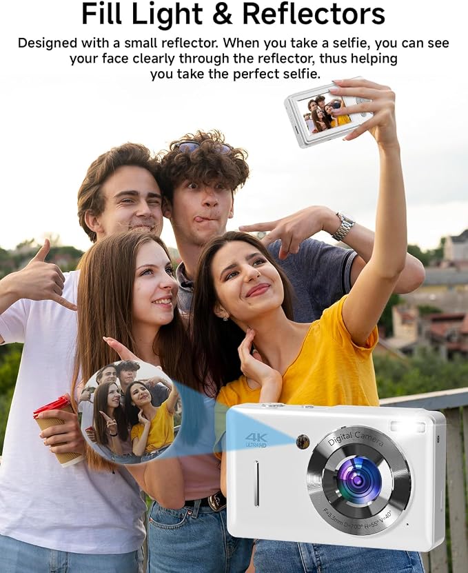 Digital Camera for Kids, FHD 1080P 44MP Point and Shoot Digital Camera with Face Detect, Smile Capture, 16X Zoom, 20 Filters, Anti Shake, 32GB SD Card White Compact Vintage Camera for Kids Boys Girls - Image 3