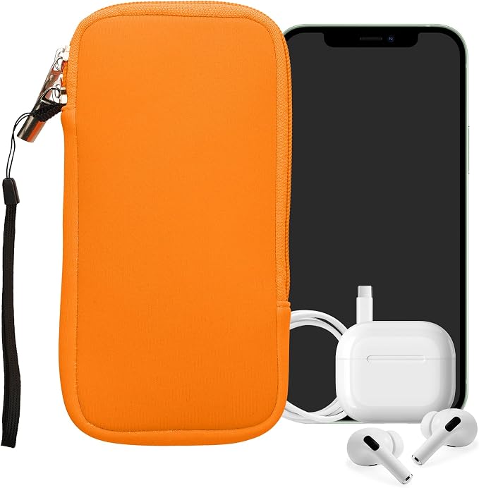 kwmobile Universal Phone Pouch Size XXL - 7" - Neoprene Smartphone Pouch with Zip - Water-Repellent Mobile Phone Case - Sleeve in Neon Orange - Image 8