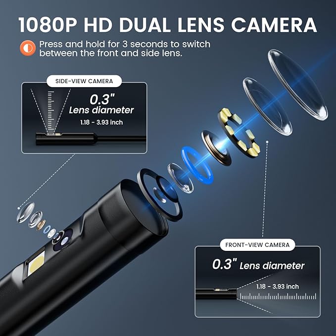 Endoscope Camera with Light: 4.3" 1080P HD Dual-Lens Inspection Borescope Camera for Sewer - 16.4ft Waterproof Industrial Endoscope - Flexible Snake Bore Scope for Plumbing Automotive - Image 2