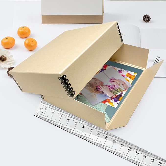 Lineco Drop Front Archival Storage Box, 8.75x10.75x3 in, Tan, 2 Pack | Acid-Free with Metal Edge, Preserves Picture Longevity, Organize Photos, Newspapers, Prints, Documents, Crafts, DIY - Image 3