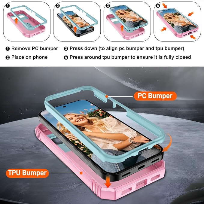 Gritup for Pixel 10 Case: Pixel 10 Pro Case with 2*Screen Protector, Magnetic Stand & Slide Camera Cover, Shock Proof Military-Grade para Google Pixel 10/10 Pro Cover, Green+Pink - Image 4