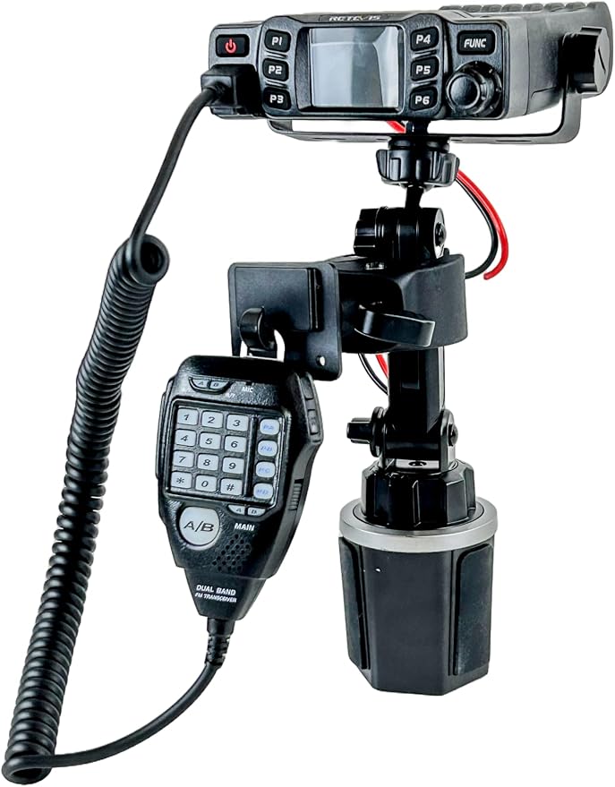 Cup Holder Mount with Mic Holder for Retevis RT95, Black, Adjustable Height 6-8 Inches. by LidoMounts