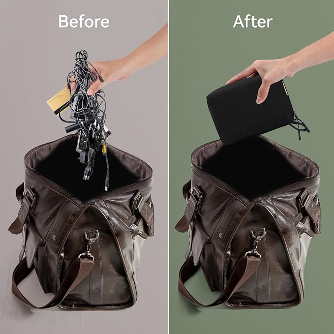SIMTOP Small Tech Case Organizer for Cords Chargers Earbuds Travel Pouch | Small tech bag pouch for cables charger earbuds phone cords power bank soft padded case purse backpack office commute travel - Image 3