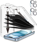EZ-GLAZ-4+2 Pack for iPhone 15 Plus Privacy Screen Protector (6.7") | 2-Pack Lens Protectors, Alignment Kit, Easy Installation, 9H+ Tempered Glass, Scratch Resistant, 28° Privacy Protection by EZ-GLAZ