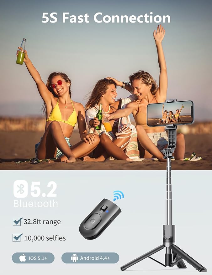 Selfie Stick Tripod with Light, 45'' Phone Tripod with Wireless Remote | Portable Travel Phone Tripod, Compatible with iPhone 16/15 Pro Max/15/14 Pro/14/13, Samsung S22/ S23 Ultra/Android Smartphone - Image 5