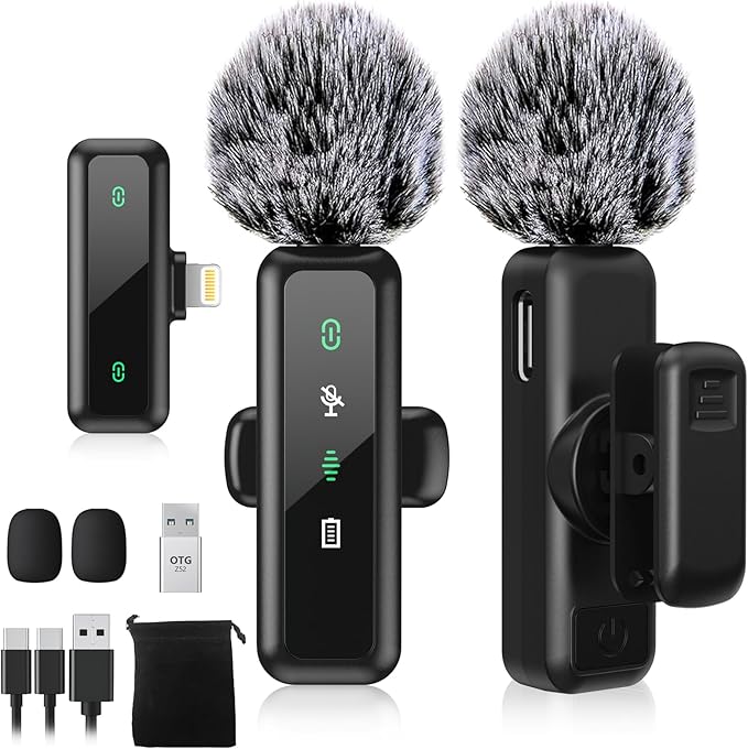 BILIWAL Wireless Lavalier Microphone Lightning Port for iPhone 5-14 Series | Noise Cancelling Lapel Recording Entry-level 2 Pack Mics by BILIWAL