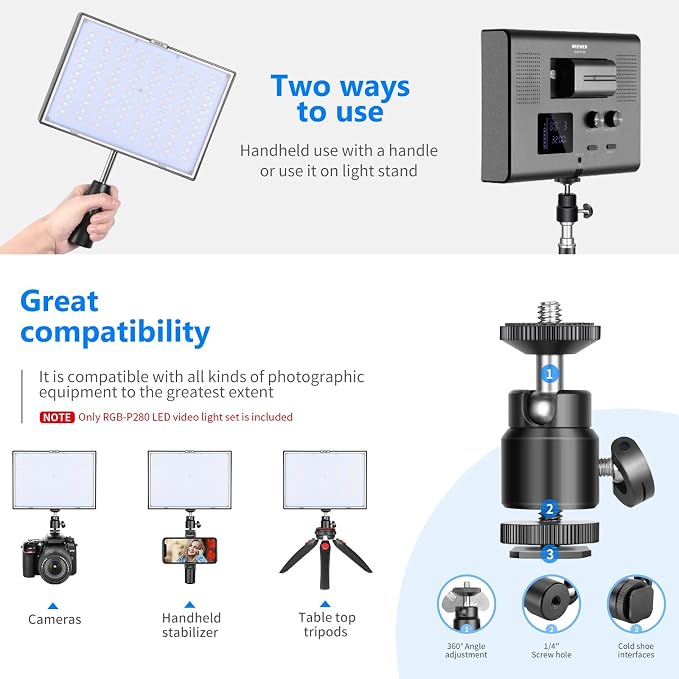 NEEWER 2 Pack RGB Video Light with Tripod Stands NP-F550 Batteries, Studio LED Panel Key Lighting Kit for Game Streaming YouTube Recording Photography Photoshoot Podcast, APP Control/CRI97+, RGB-P280 - Image 7