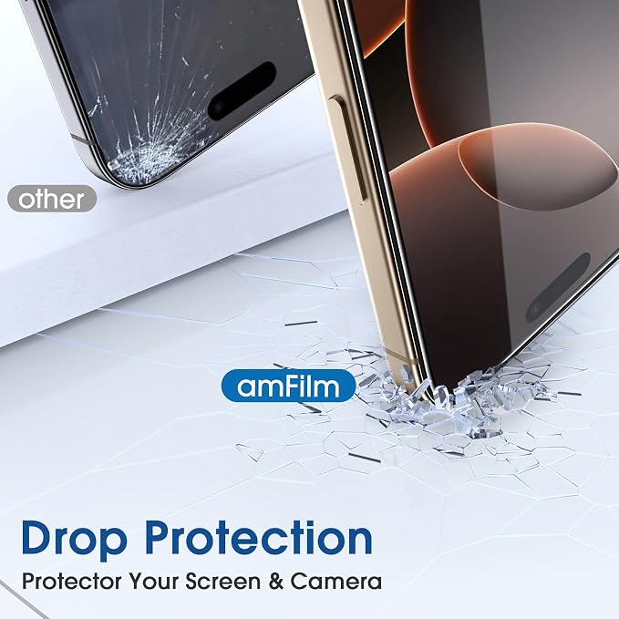 amFilm OneTouch for iPhone 16 Pro Max Screen Protector 6.9'' Tempered Glass | Auto-Alignment, 30s Install, Bubble Free, Scratch & Drop Protection, HD Clear, Camera Lens Protector, 2+2 Pack (16P-6.9'') - Image 5