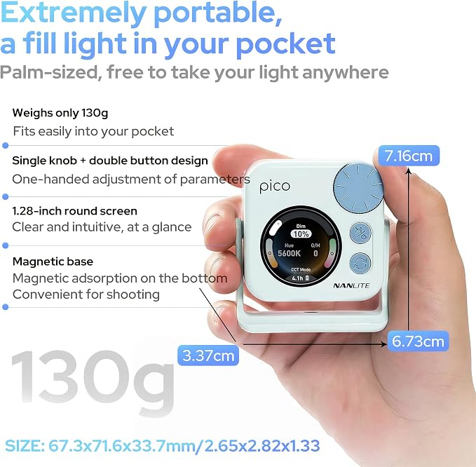 Nanlite Pico Portable LED Fill Light – Full Color RGB (Mint Blue) | Snap-On Attachment for Phone/Camera Photography, Live Streaming, Video Content Creation - Image 3