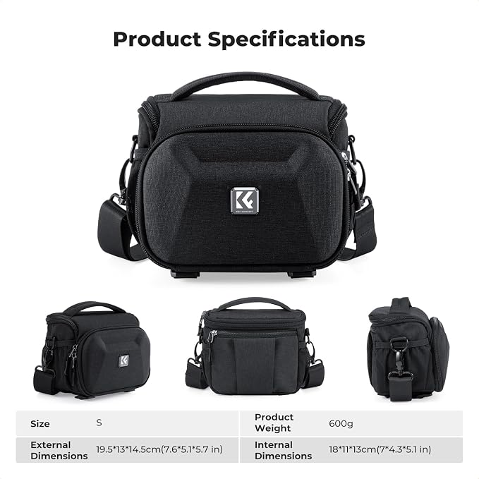 K&F CONCEPT Camera Shoulder Bag, Hardshell Camera Case with Tripod Holder | EVA Hardshell, Foam Padded, Double-Zip Access, Efficient Storage, Street & Travel, Men & Women, 1 Camera+1 Lens Compact, BS15 - Image 7
