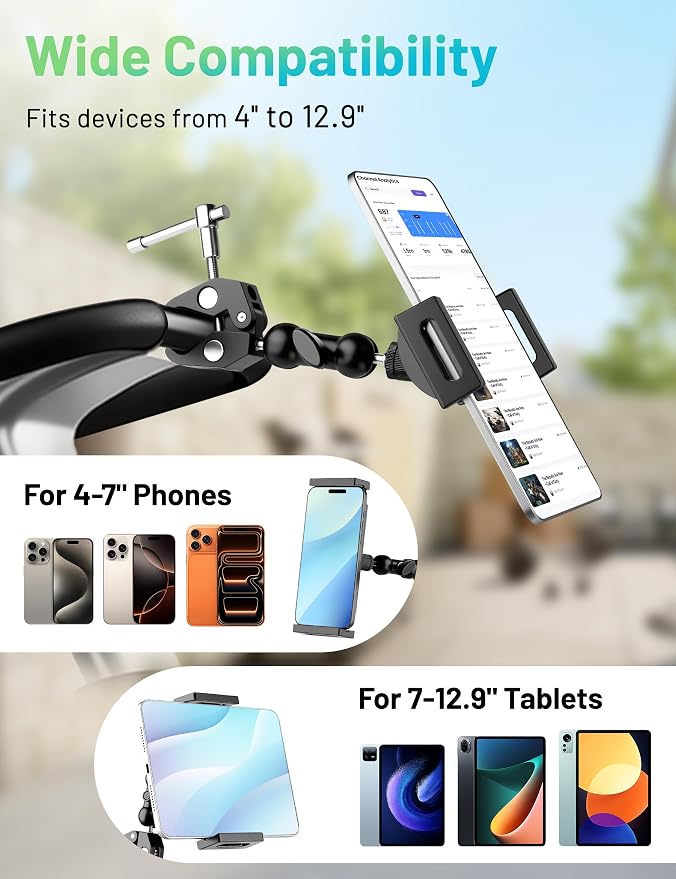 iPad Holder for Mic Stand, Side Mount iPad Music Stand Holder for Microphone, 360° Swivel Tilt Adjustable Mic Tablet Stand for 4.7-12.9" iPad Pro Galaxy Tabs - Image 8
