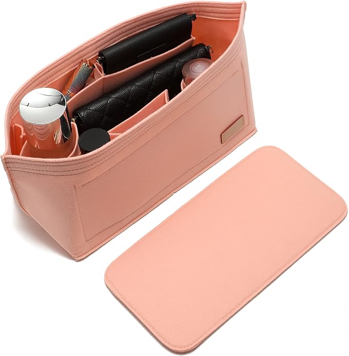 Doxo Purse Organizer Insert for Handbags & Base Shaper 2pc Set, Felt Neverfull PM Organizer Insert, Tote Bag Organizer with Zipper Pocket and Bottle Holder, Fit Neverfull PM and More, Pink-M by Doxo