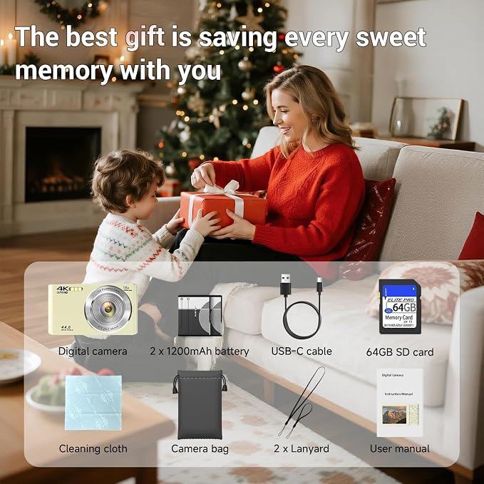 Digital Camera for Teens, 4K 44MP FHD 16x Zoom Point Shoot Camera 64GB Card | Autofocus, Fill Light, Webcam Mode, Continuous Shooting, Time-Lapse, Filters, Easy Operation, Ideal for Beginners Kids - Image 9