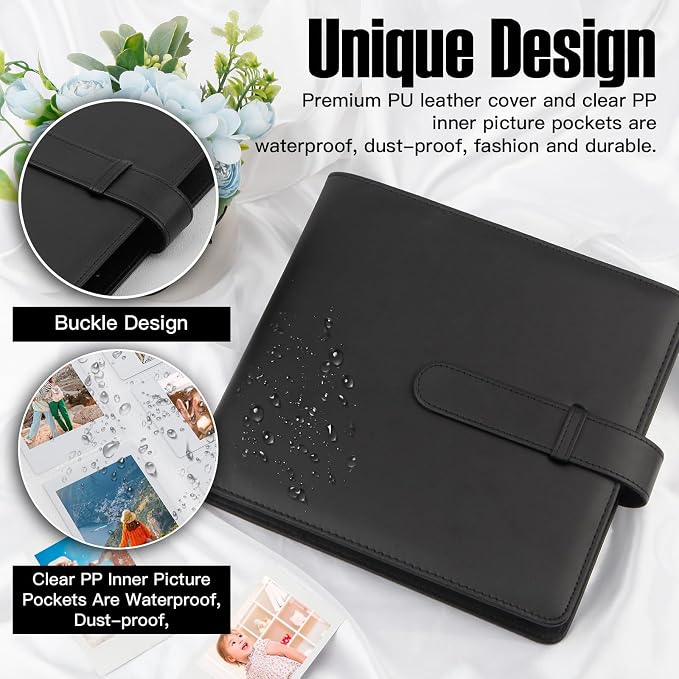 Veicevol 360-Pocket Album for Instax Mini & Polaroid 2x3 inch Photos, Black | Designed for Instax Mini and Polaroid 2x3 Photos, PU Leather Cover, Horizontal & Vertical Pockets, Wedding Birthday Travel - Image 3