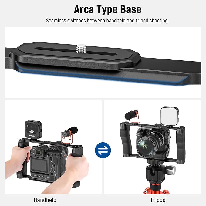 NEEWER Video Camera Cage Rig with Arca Type Base/Dual Grips/Expansion Holes/15mm Rods, Universal Stabilizer Compatible with Sony Canon Nikon DSLR/DSLM, Compatible with SmallRig Accessories, CA016 - Image 5