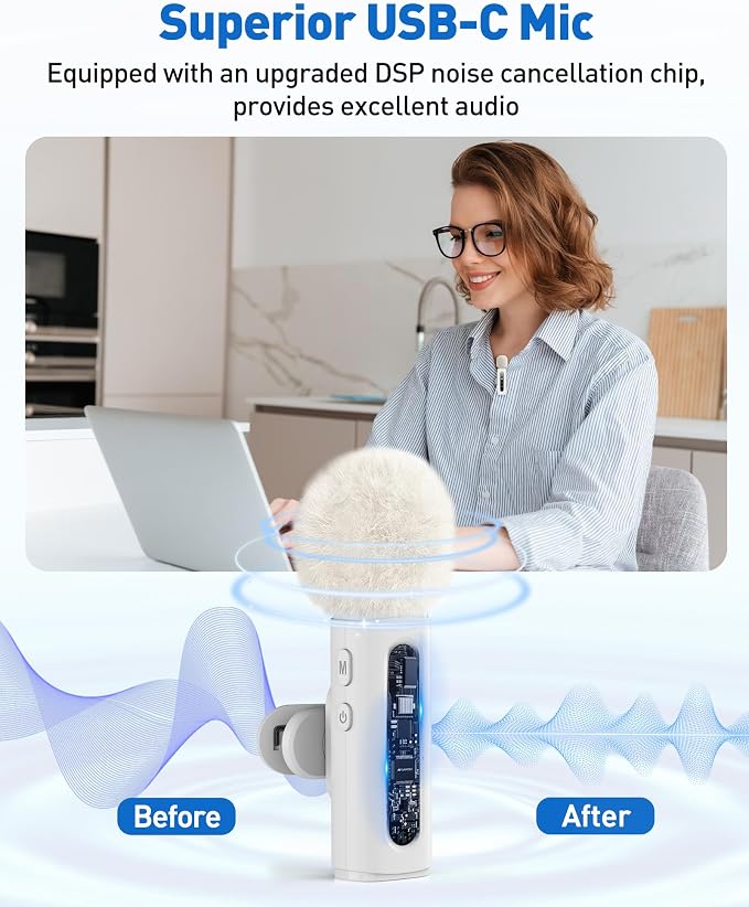 USB C Lavalier Microphone Wireless Mini Mic for Type-C Android Phone/Tablet/PC Video Recording Clip-on Mics with Rotatable Clip&Denoise Recording, Ideal for Vlog Tiktok Youtube Content Creator, White - Image 3