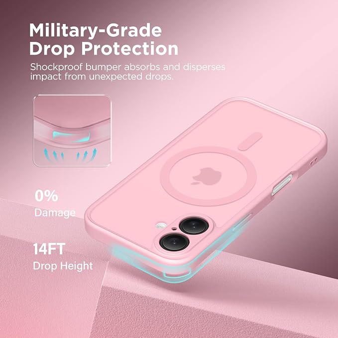 CAPRARO for iPhone 16 Case, Compatible with MagSafe | Upgraded [Full Camera Protection] Protective Translucent Matte Women Girl Magnetic Phone Case Cover, Peach Pink - Image 5