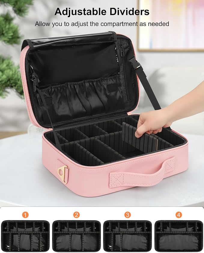 Relavel Travel Makeup Train Case Makeup Cosmetic Case Organizer Portable Artist Storage Bag with Adjustable Dividers for Cosmetics Makeup Brushes Toiletry Jewelry Digital Accessories - Image 2