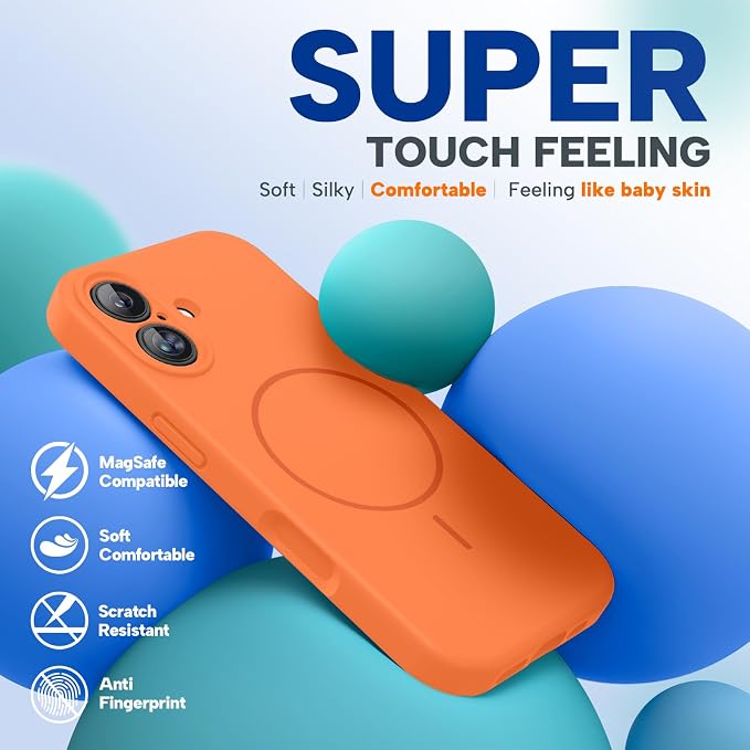 Miracase Silicone & Magnetic for iPhone 17 Case, Sunset Orange | Compatible with MagSafe, Silicone Camera Control Cover, Soft Microfiber Lining, Shockproof Drop Protection Phone Case for 17 - Image 5