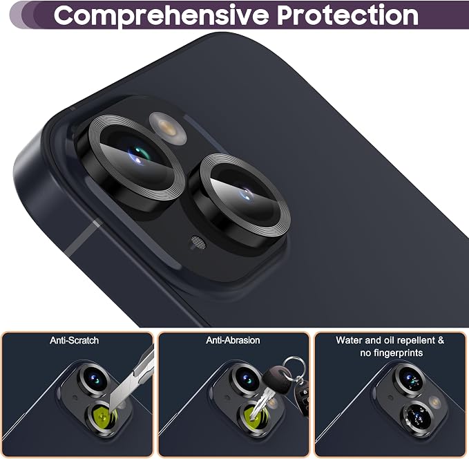 Suoman for iPhone 14 6.1 inch/iPhone 14 Plus 6.7 inch Camera Lens Protector, 9H Tempered Glass Film, [Does not Affect Night Shots] Metal Lens Protective Cover - Black - Image 5