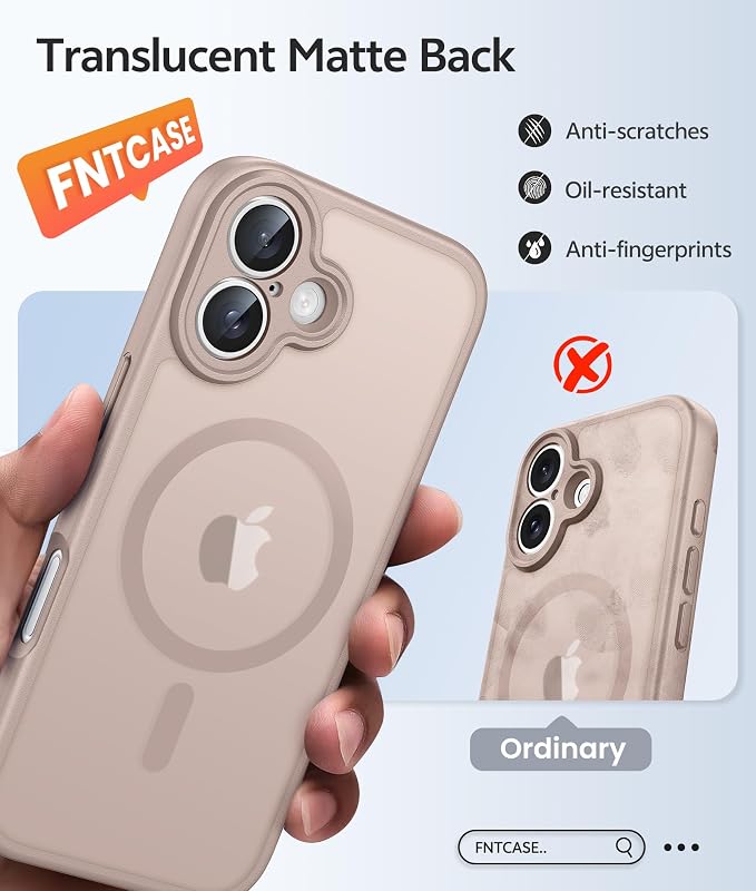 FNTCASE for iPhone 16 Case, Fit for Magsafe, Screen Protector, Desert Gold | Full Camera Protection, Translucent Matte, 14FT Military Grade Drop Proof, Shockproof Protective Phone Cover - Image 6