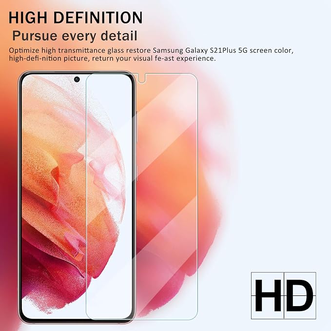 Galaxy S21 Plus HD Clear Tempered Glass Screen Protector + Camera Lens Protectors, [2+2 Pack] [Fingerprint Support] [Bubble-Free] Screen Protector Glass For Samsung Galaxy S21 Plus - Image 6