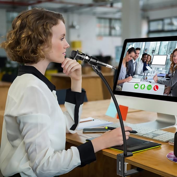ZealSound Microphone Stand Gooseneck 13”, Flexible Clamp-On Desktop Mic Stand with 360° Adjustable Arm, 3/8" to 5/8" Adapter, Heavy-Duty Desk Mount, for Podcasting, Streaming, Podium & Public Speaking - Image 9