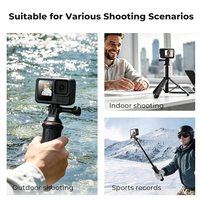 K&F CONCEPT 58.5cm/23inch Portable Adjustable Stand Selfie Stick Tripod | Portable Vlog Handle Grip Action Camera Selfie Stick for GoPro Hero 13/12/11/10/9/8/Max, DJI Osmo Action 6/5/4/3/2/1 - Image 7