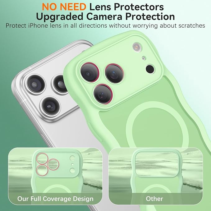 BENTOBEN Magnetic for iPhone 17 Pro Case, Cute Wavy Full Camera Protection [Compatible with MagSafe] Matte Anti-Slip Bumper Women Girls Boys Protective Cover for 17 Pro 6.3", Matcha Green - Image 4