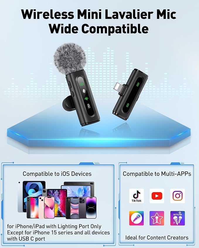 GoorDik Wireless Lavalier Microphone for iPhone Recording Clip-on Mini Mic for iPhone/for iPad Video Recording with Rotatable Clip&Denoise Recording, Portable Mic Set for Content Creators - Image 5