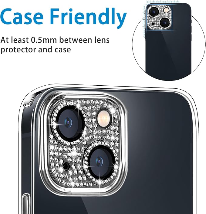 Designed for iPhone 14 and 14 Plus Camera Lens Protector, Bling Rhinestone Sparkle Diamond 9H Tempered Glass Lens Cover Shockproof Full Protective Camera Cover, Black - Image 4