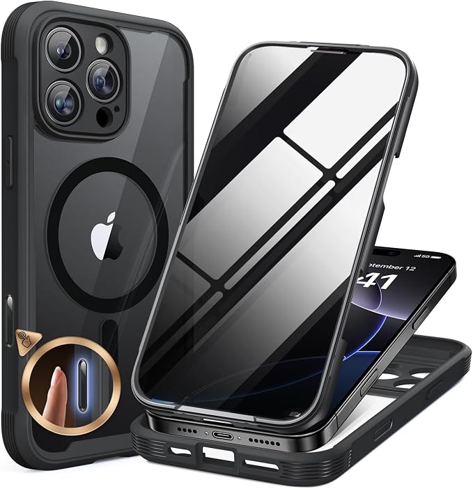 miracase Privacy for iPhone 16 Pro Max Case, 25° Anti-Spy, Black | Built-in Privacy Screen Protector, Compatible with MagSafe, Full Camera Protection, 360° Full Body Shockproof Phone Case 6.9" by Miracase