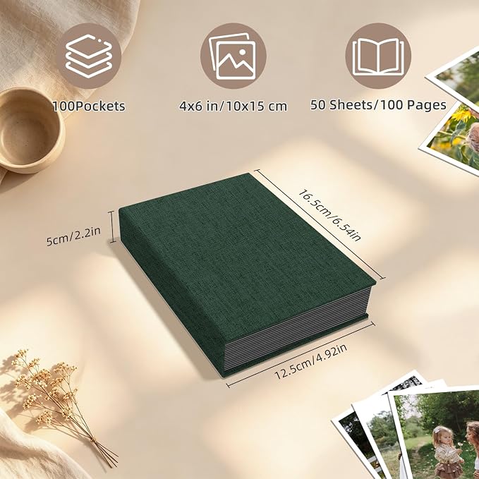 Popotop Photo Album 4x6 100 Pockets for Wedding Gifts,Linen Hardcover Picture Albums for Family Anniversary Baby Vacation Pictures - Image 3