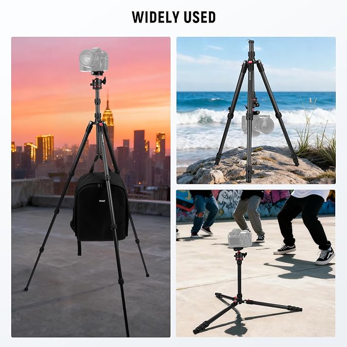 NEEWER Basics Carbon Fiber Travel Tripod, 64" Compact Lightweight Portable Camera Video Stand, Arca Type Ball Head & Cell Phone Holder Compatible with iPhone Video Recording, Max Load 13.2 lbs, TP17 - Image 7