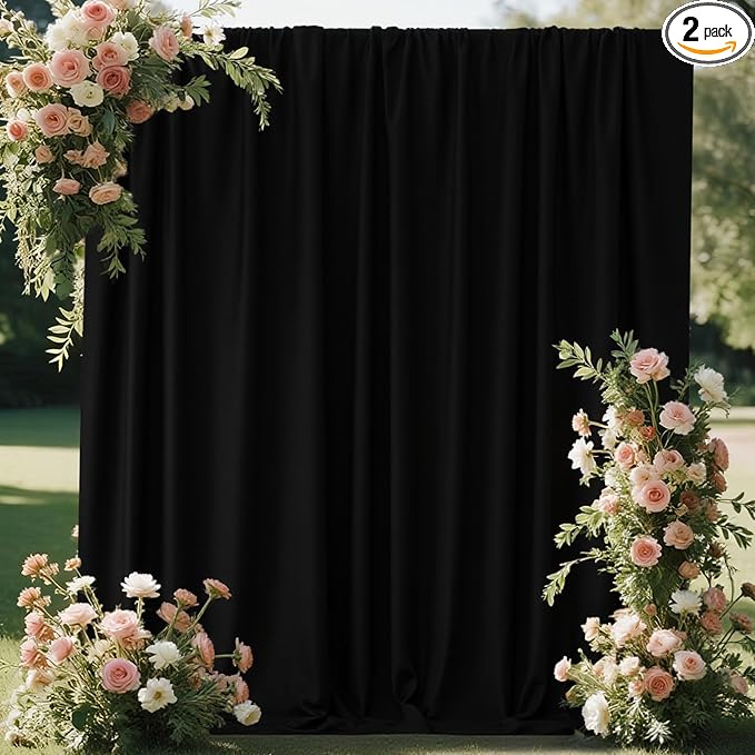 10x10FT Black Backdrop Curtains for Parties, 5x10FT 2 Panels | Wrinkle Resistant Fabric Drapes for Photography Birthday Wedding Halloween Background Decorations Easy Hang Multipurpose Use by WELCOMETOCIPAZEE