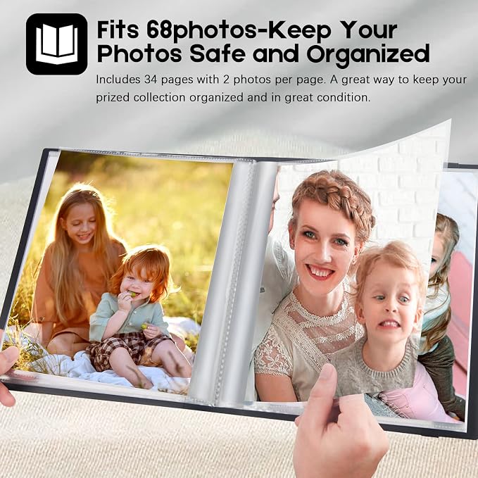 Aevdor 8x10 Photo Album 2 Pack, 68 Photos Each, Plastic Cover, Black | Lightweight Plastic Cover, Elastic Closure, Clear Pockets for Photos, Artwork, Portraits, Certificates & Sketches - Image 3