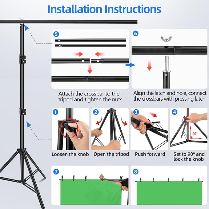 Hemmotop Green Screen Stand 7x5 ft(HxW) with 6.5x5 ft Backdrop Kit | Chromakey, for Streaming, Gaming, Zoom, Video Recording, Metal and Ployester, with 5 Clips and Carrying Case, Portable - Image 6